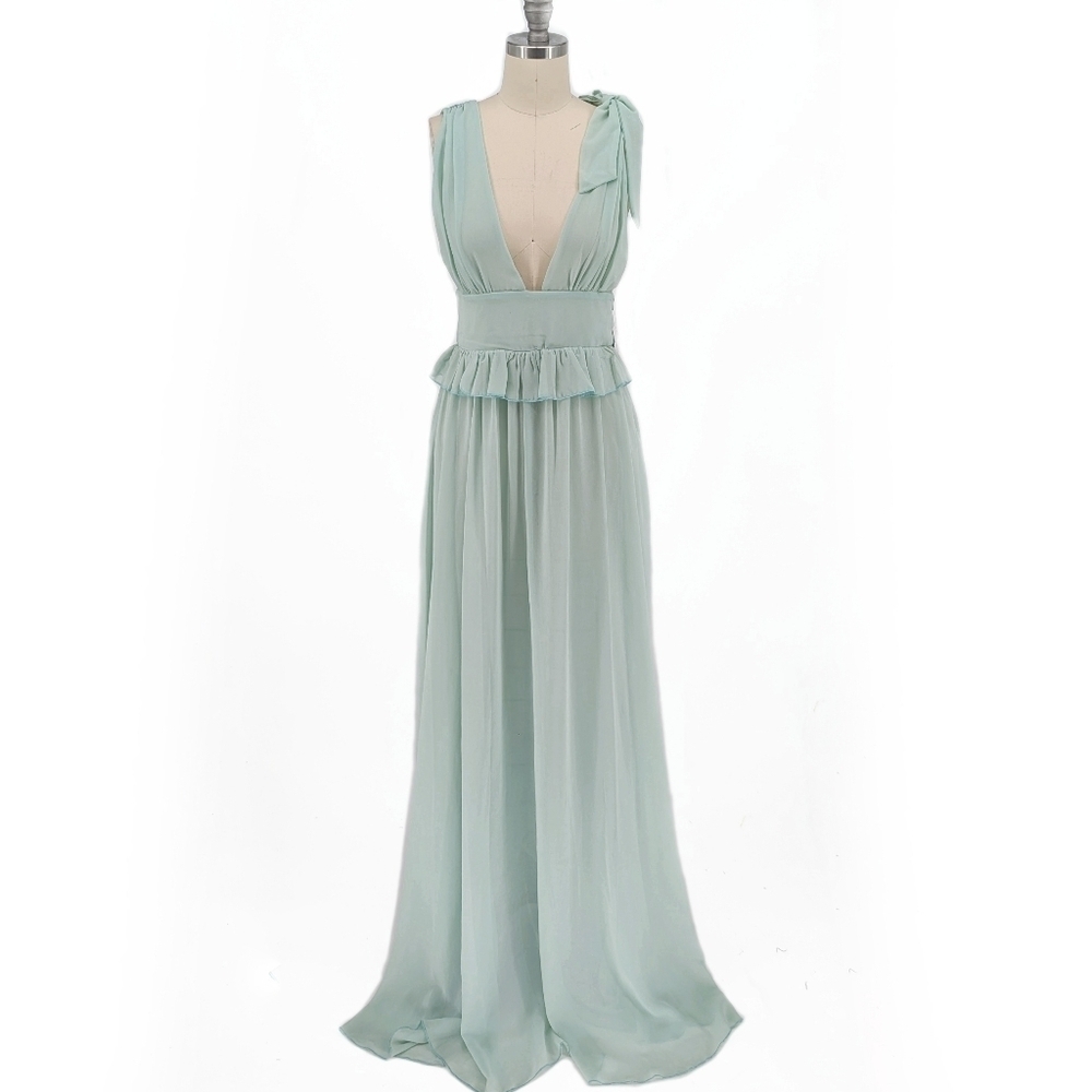 NEW Relish Plunging V Neck Chiffon Maxi Dress Mint XS bohemian wedding evening